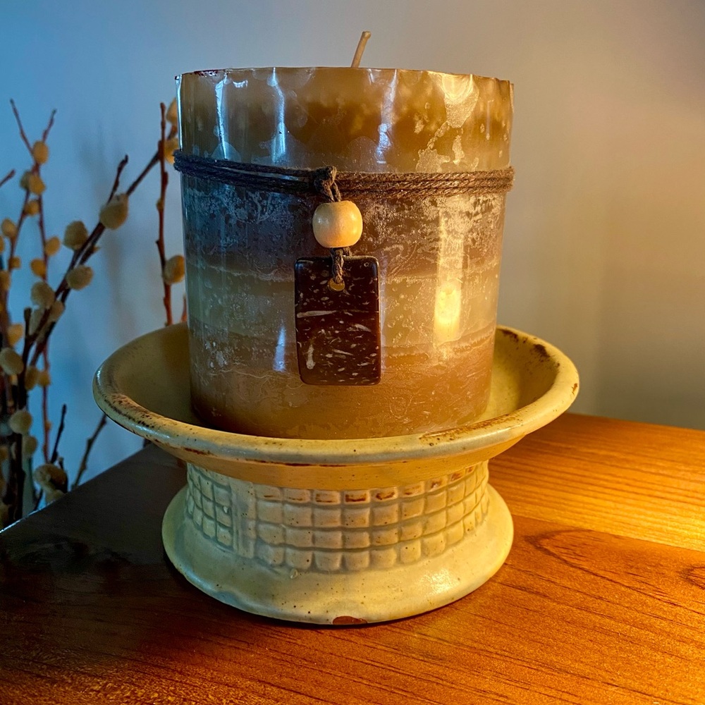 Vintage Ceramic Candle Pedestal w/Pier 1 Import Candle